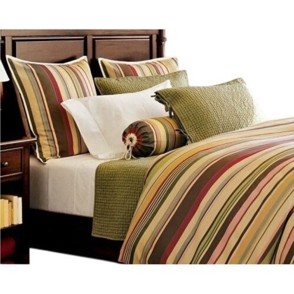 Pottery Barn Green and Brown Duvet/shams